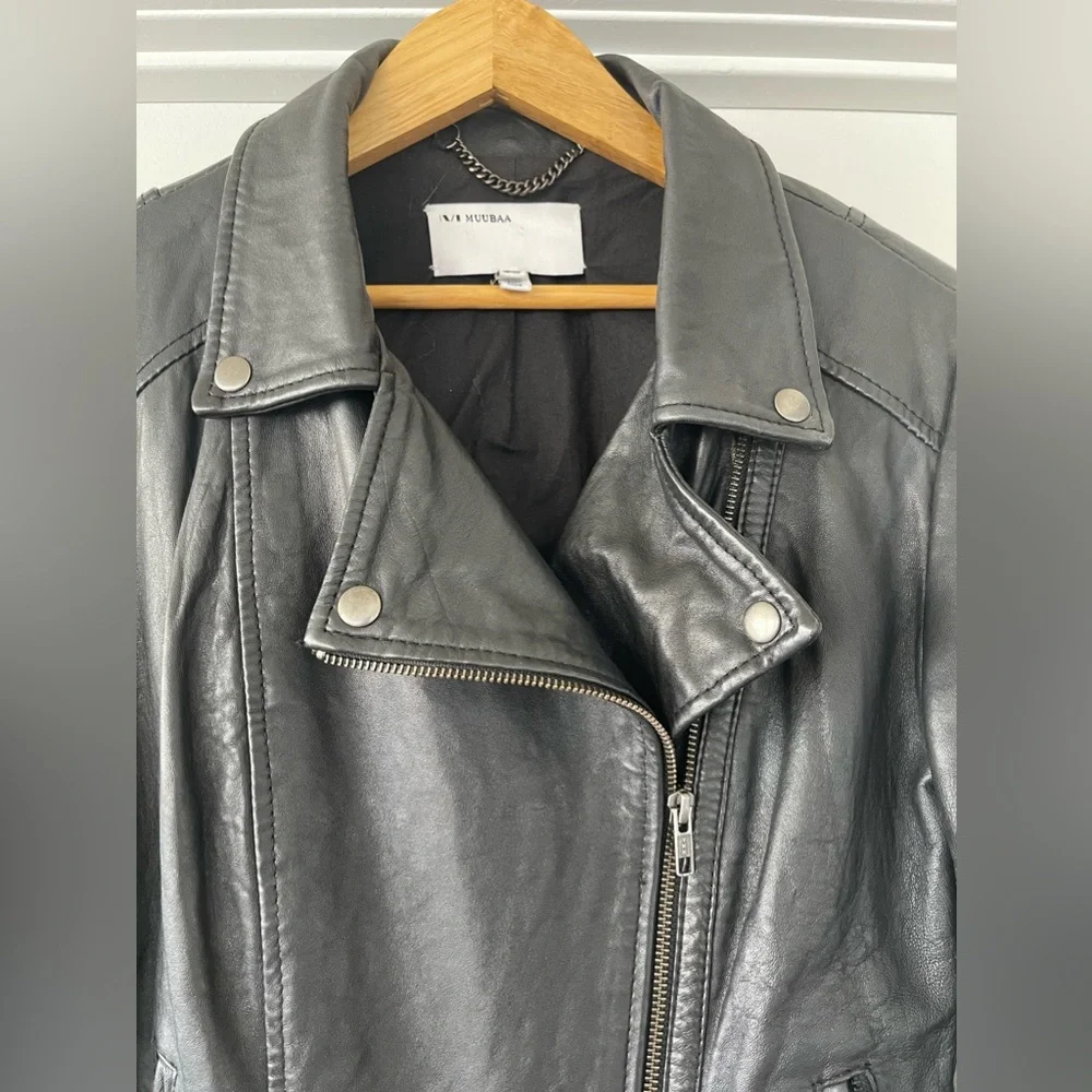 Muubaa Sabik Leather Biker Jacket in Black US 8 100% Sheep Skin - Picture 17 of 17